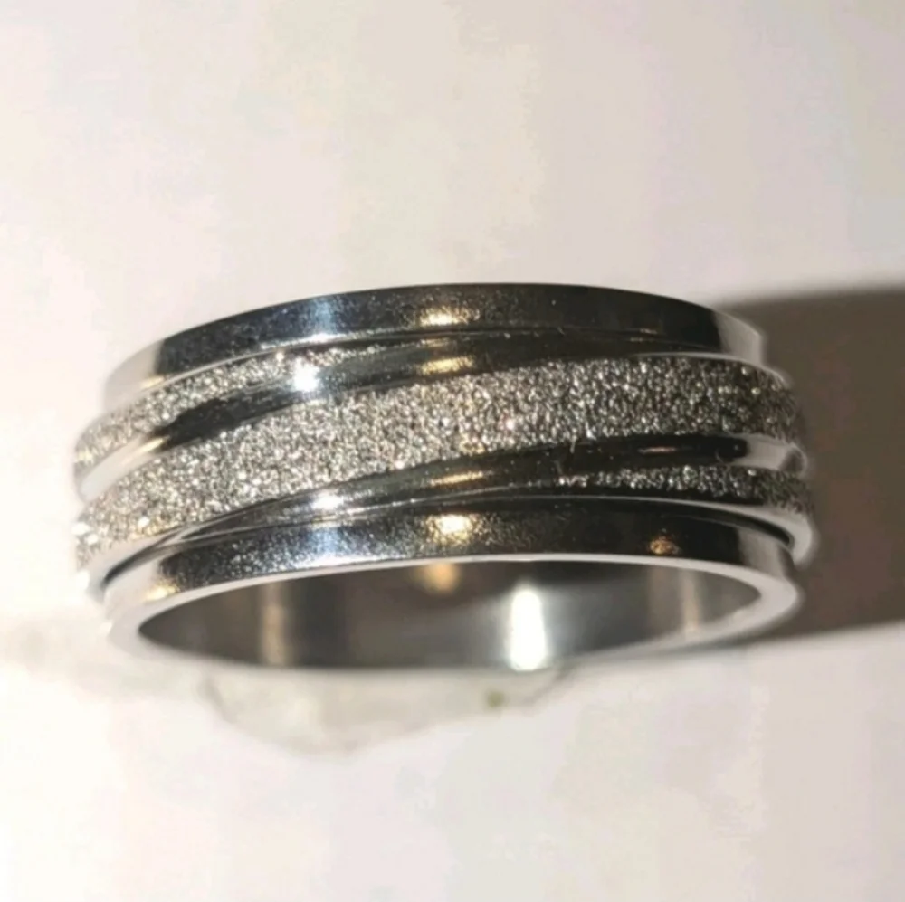 Retro High Quality Luxury 925 Sterling silver Frosted Mens Fidget Spinner Ring 9